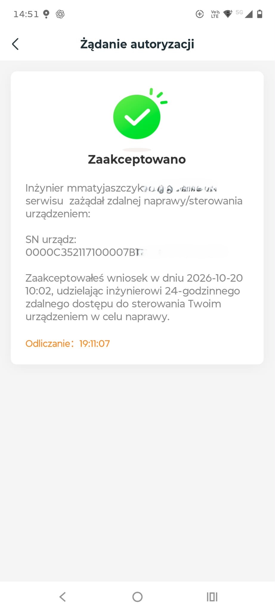 Zaakceptowany zdalny dostęp serwisowy do pompy ciepła
